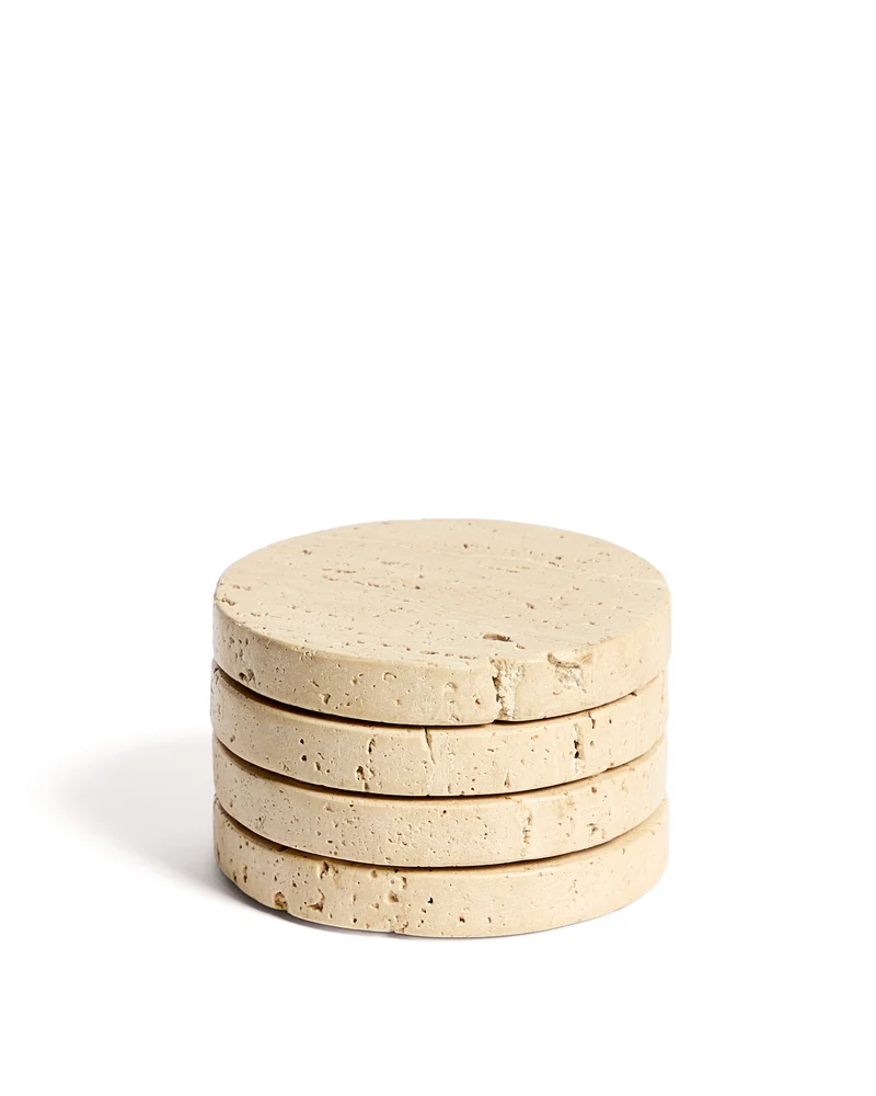 Zera set of 4 beige travertine coasters