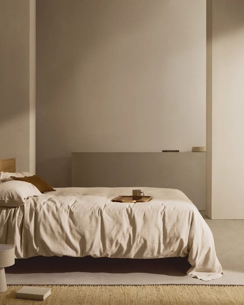 Simmel grey linen blend duvet and pillow cover set for 90 cm bed