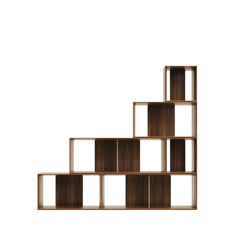 Litto set of 6 modular shelving units in walnut wood veneer, 101 x 152 cm