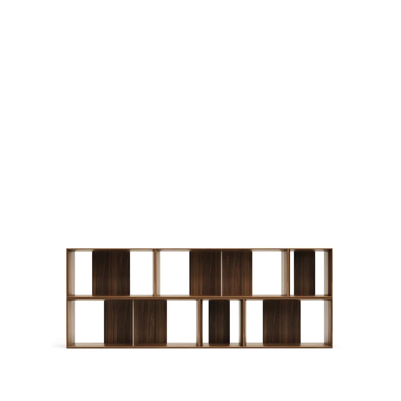 Litto set of 6 modular shelving units in walnut wood veneer, 101 x 152 cm