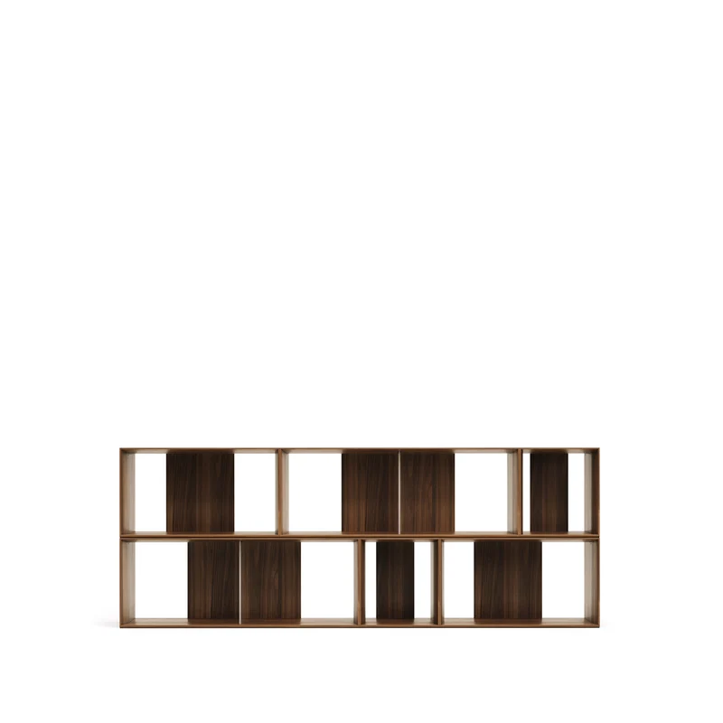 Litto set of 6 modular shelving units in walnut wood veneer, 101 x 152 cm