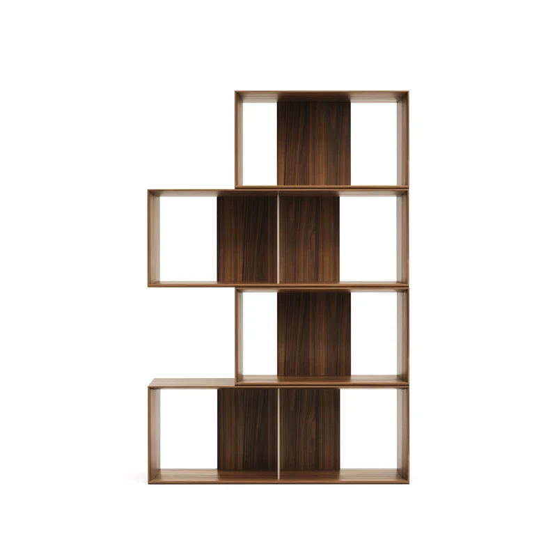 Litto set of 4 modular shelving units in walnut wood veneer, 168 x 76 cm