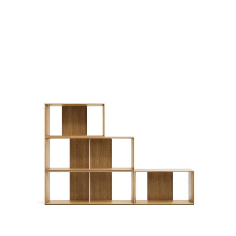 Litto set of 4 modular shelving units in oak wood veneer, 168 x 76 cm
