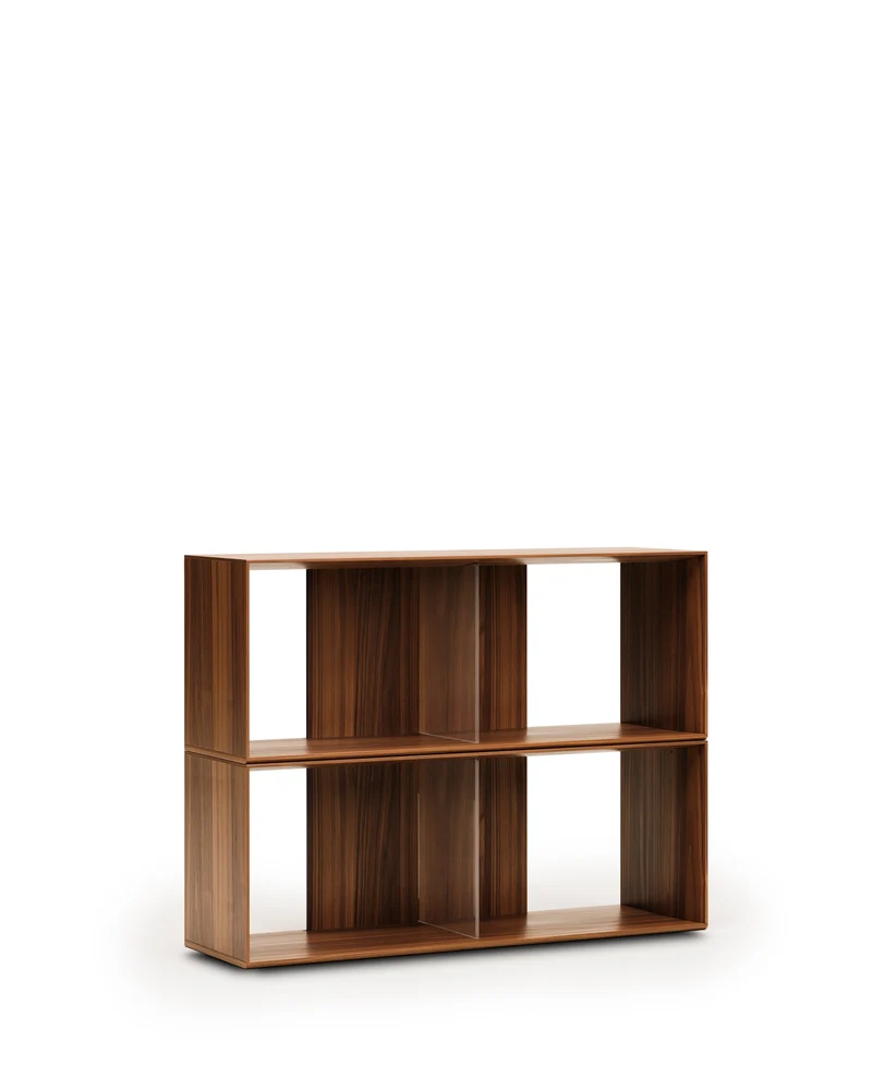 Litto set of 2 modular shelving units in walnut wood veneer, 101 x 76 cm
