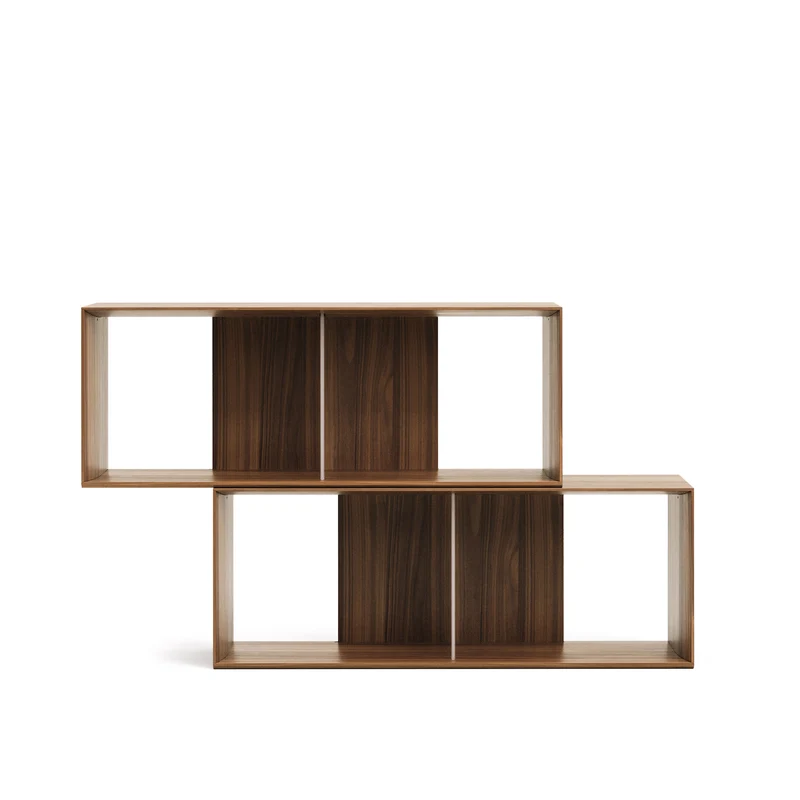 Litto set of 2 modular shelving units in walnut wood veneer, 101 x 76 cm