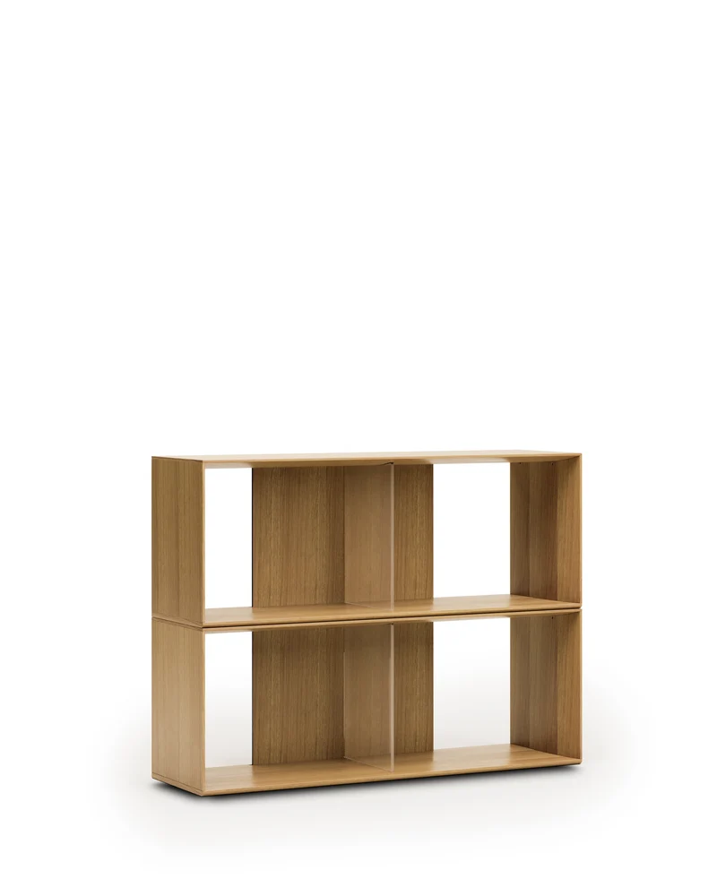 Litto set of 2 modular shelving units in oak wood veneer, 101 x 76 cm