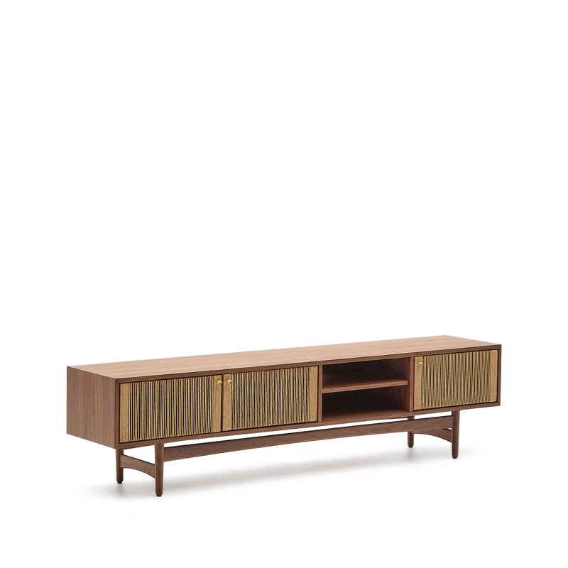 Elan TV cabinet 3 doors veneer and solid walnut and cord 200 x 50 cm FSC Mix Credit