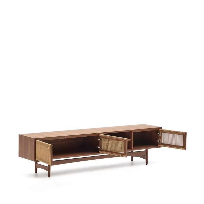 Elan TV cabinet 3 doors veneer and solid walnut and cord 200 x 50 cm FSC Mix Credit