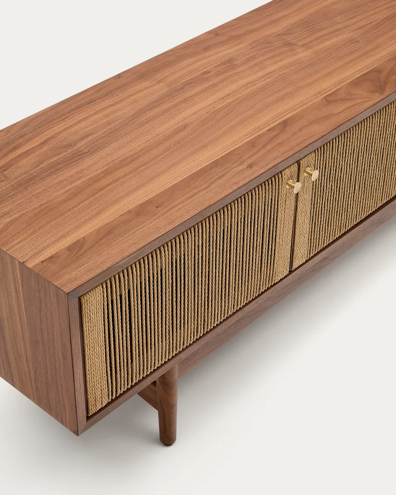 Elan TV cabinet 3 doors veneer and solid walnut and cord 200 x 50 cm FSC Mix Credit