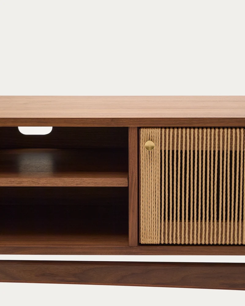 Elan TV cabinet 3 doors veneer and solid walnut and cord 200 x 50 cm FSC Mix Credit