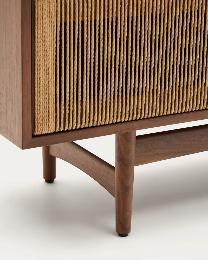 Elan TV cabinet 3 doors veneer and solid walnut and cord 200 x 50 cm FSC Mix Credit