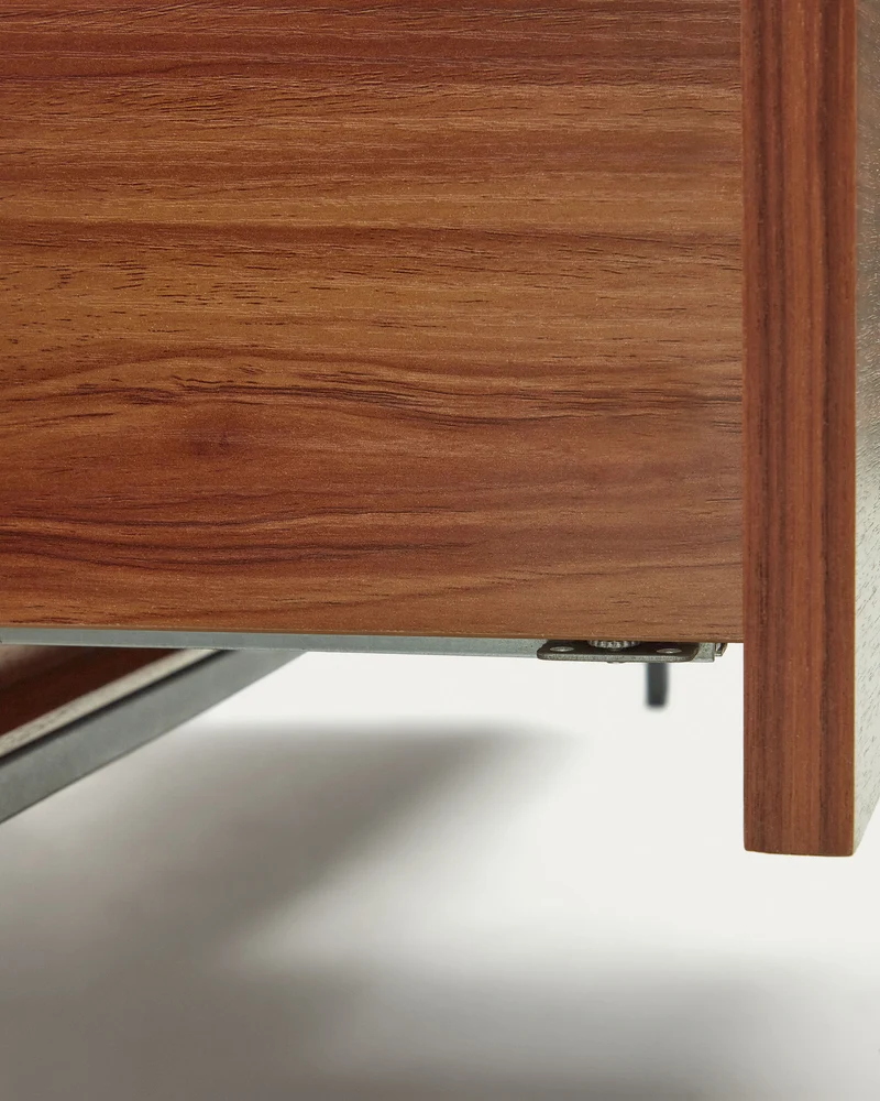 Vedrana 3 drawer TV stand in walnut veneer with black steel legs, 195 x 35 cm