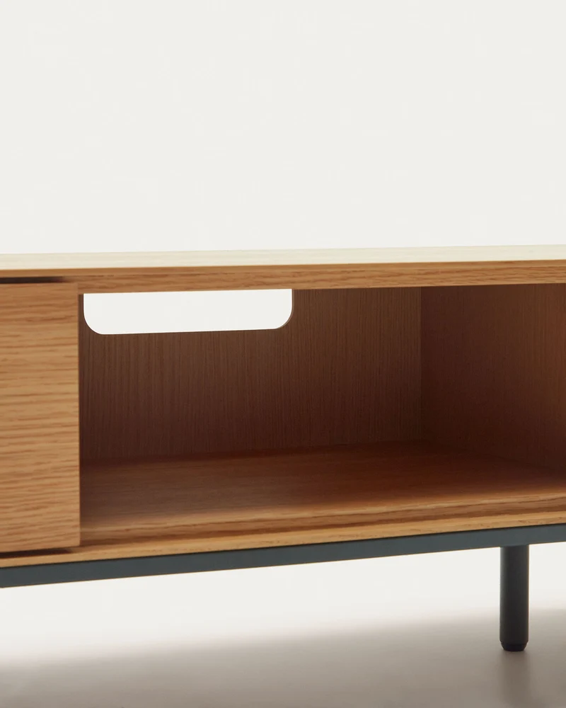 Vedrana 3 drawer TV stand in oak veneer with black steel legs, 195 x 35 cm