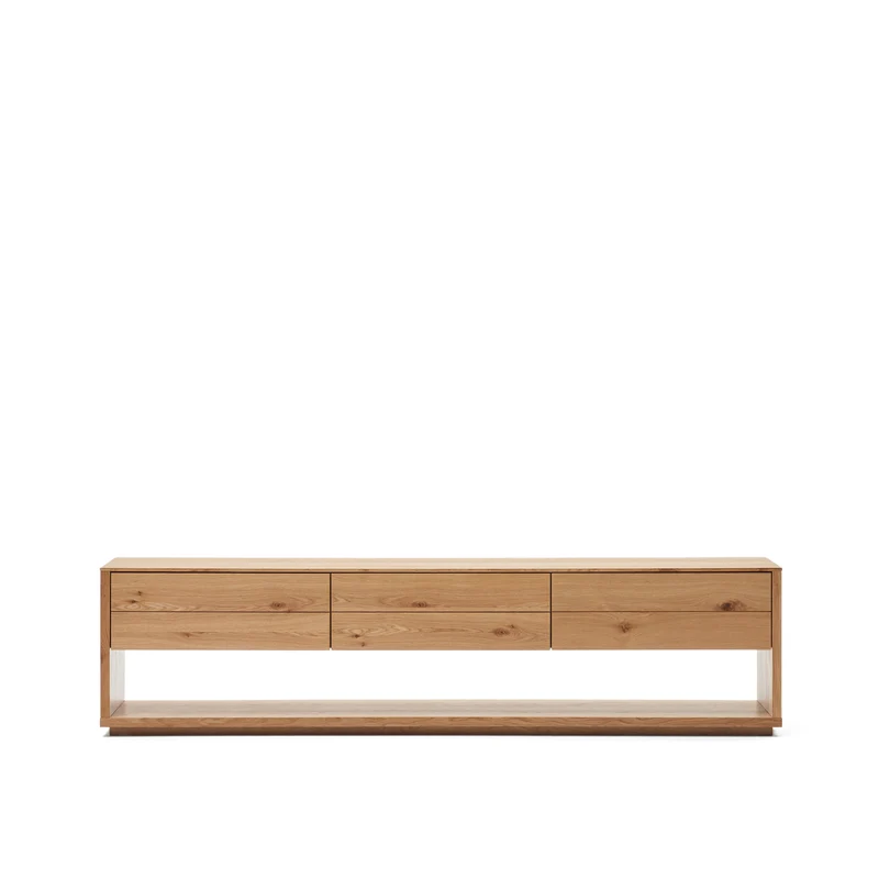 Alguema TV stand with 3 drawers in oak veneer with natural finish, 200 x 51 cm