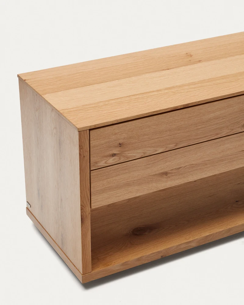 Alguema TV stand with 3 drawers in oak veneer with natural finish, 200 x 51 cm