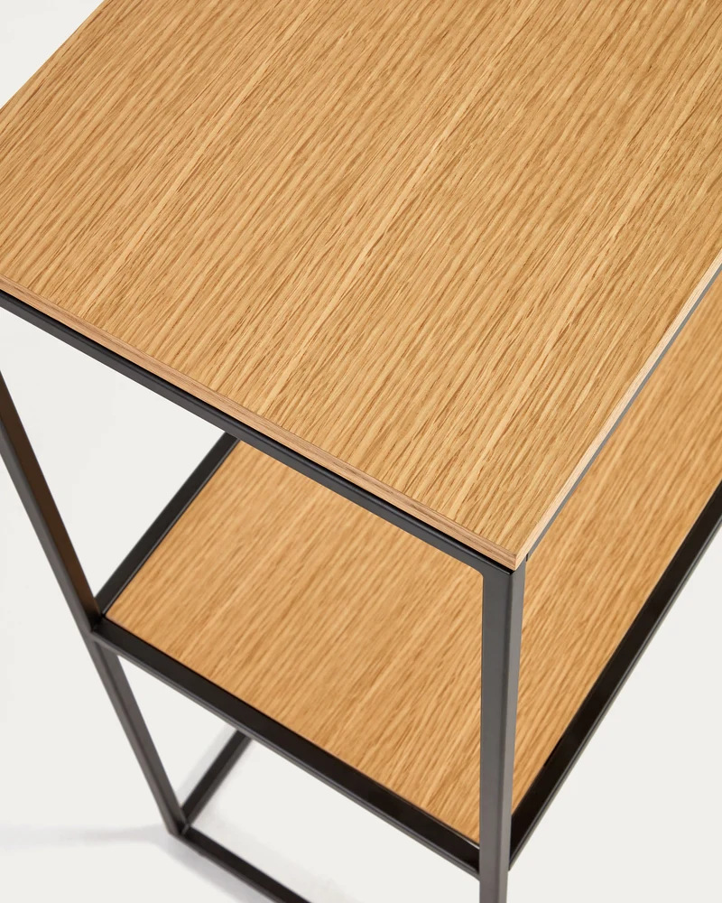 Yoana console table with oak wood veneer and painted black metal structure, 120 x 80 cm