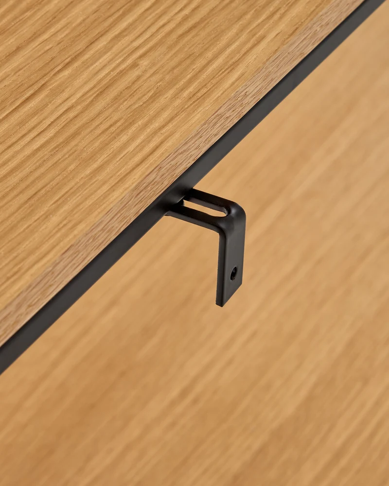 Yoana console table with oak wood veneer and painted black metal structure, 120 x 80 cm