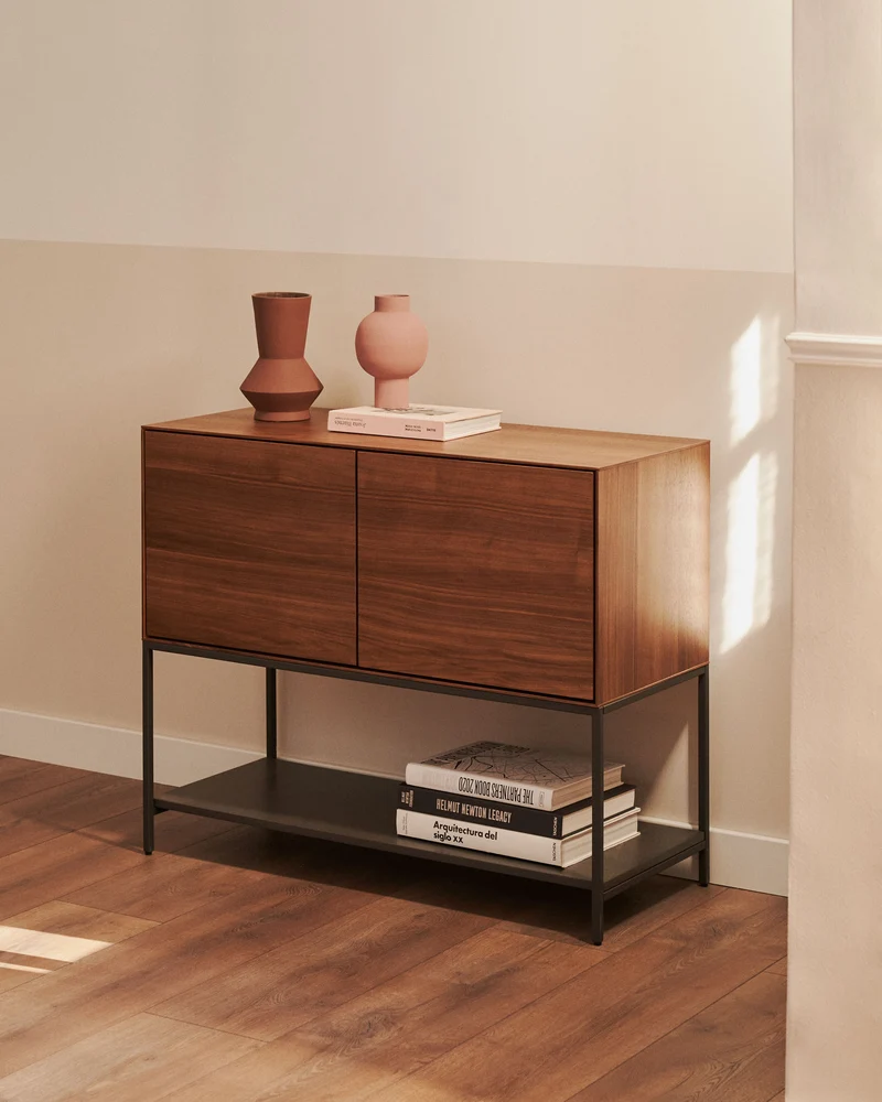 Vedrana 2 door sideboard in walnut veneer with steel legs, 97.5 x 80 cm