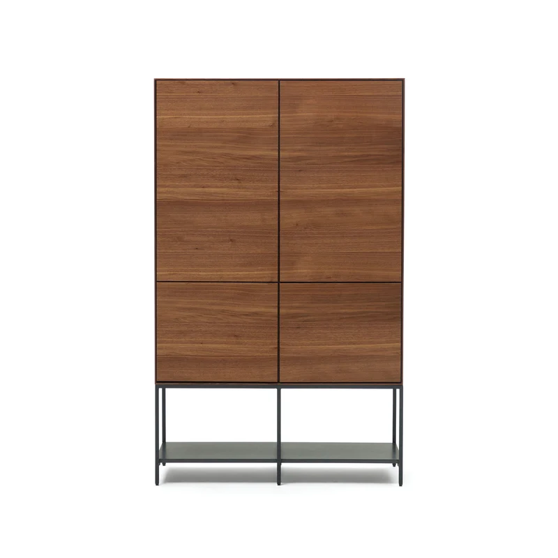 Vedrana 4 door tall sideboard in walnut veneer with steel legs, 97.5 x 160 cm