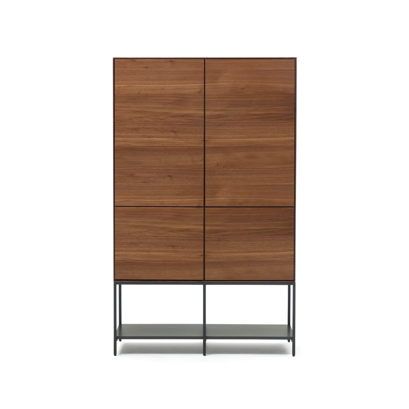 Vedrana 4 door tall sideboard in walnut veneer with steel legs, 97.5 x 160 cm