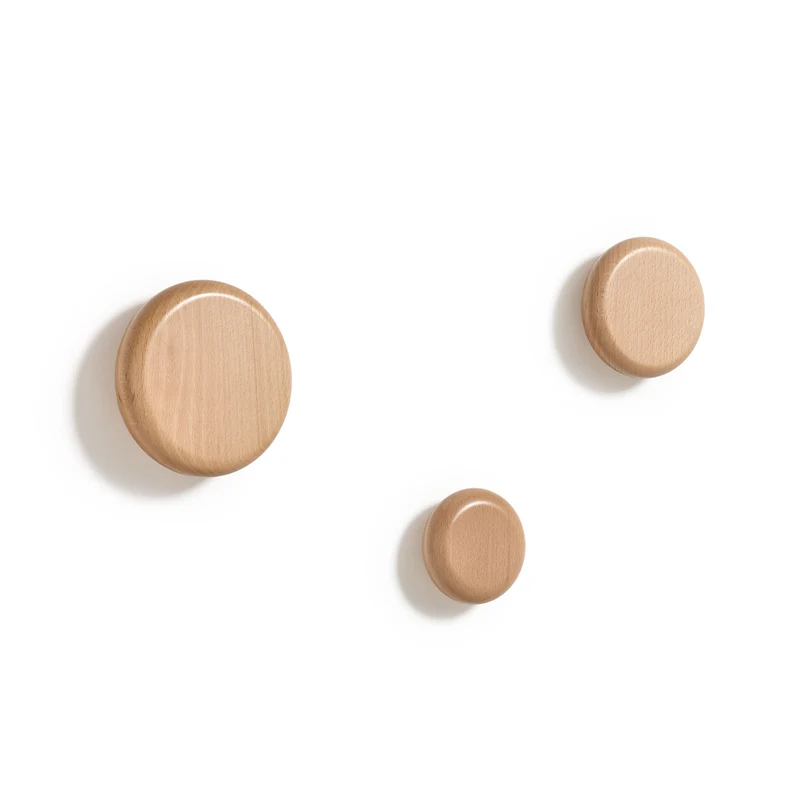 Nadue set of 3 solid beech wood wall hooks with a natural finish
