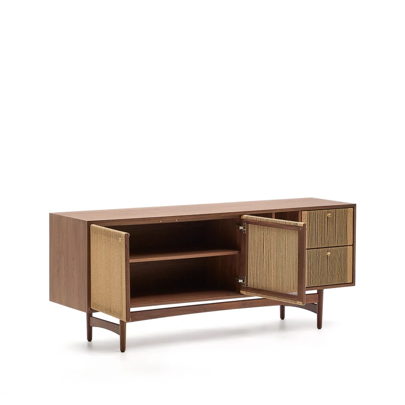 Elan sideboard 2 doors and 2 drawers veneer and solid walnut and cord 180x73cm FSC Mix Credit
