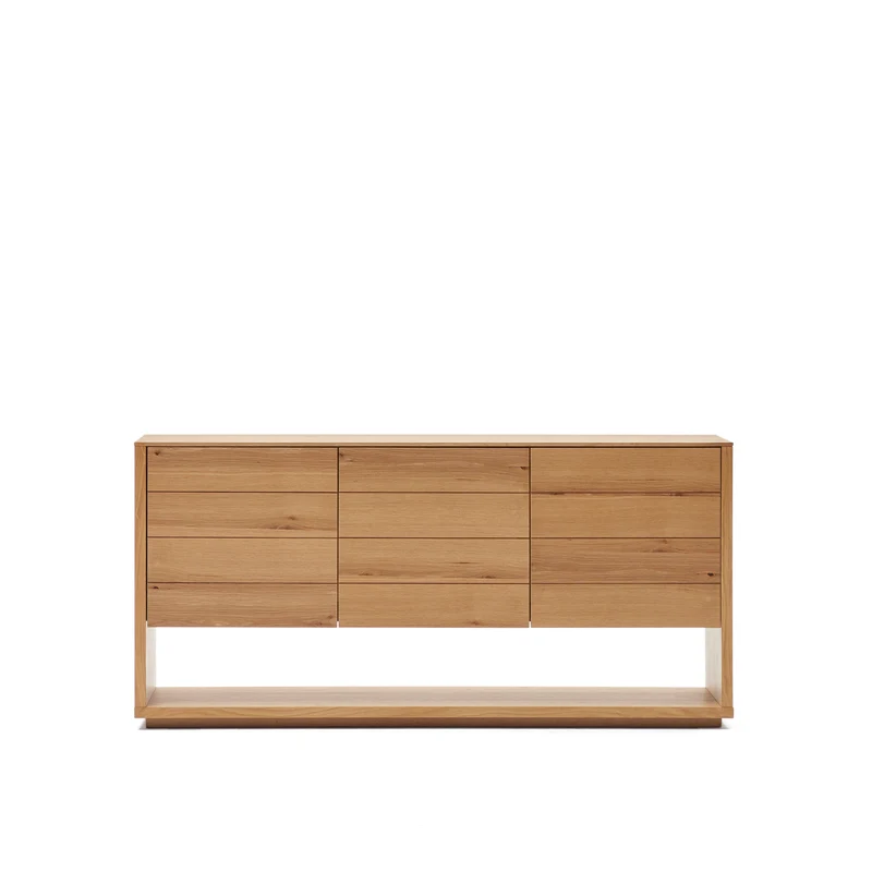 Alguema sideboard with 3 doors in oak veneer with natural finish, 151 x 73 cm