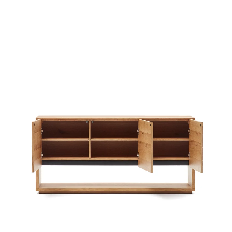 Alguema sideboard with 3 doors in oak veneer with natural finish, 151 x 73 cm