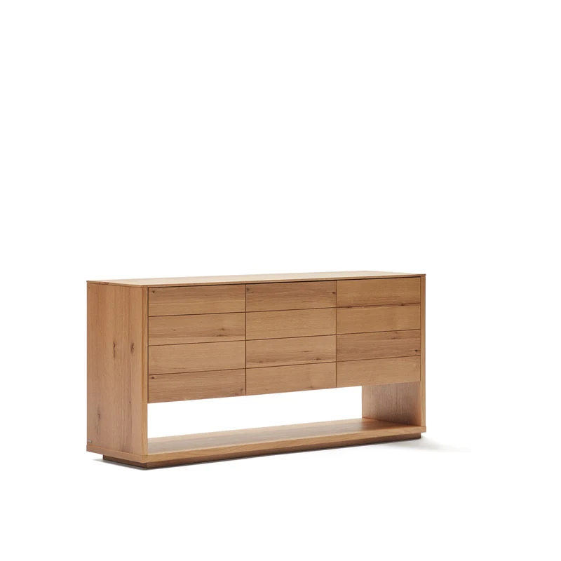 Alguema sideboard with 3 doors in oak veneer with natural finish, 151 x 73 cm