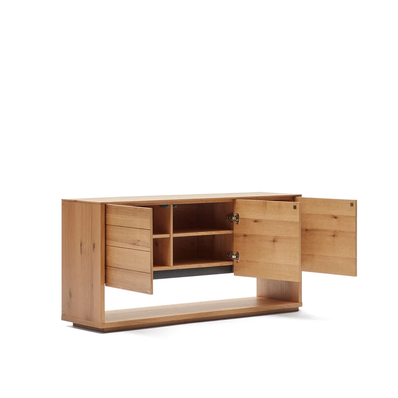 Alguema sideboard with 3 doors in oak veneer with natural finish, 151 x 73 cm