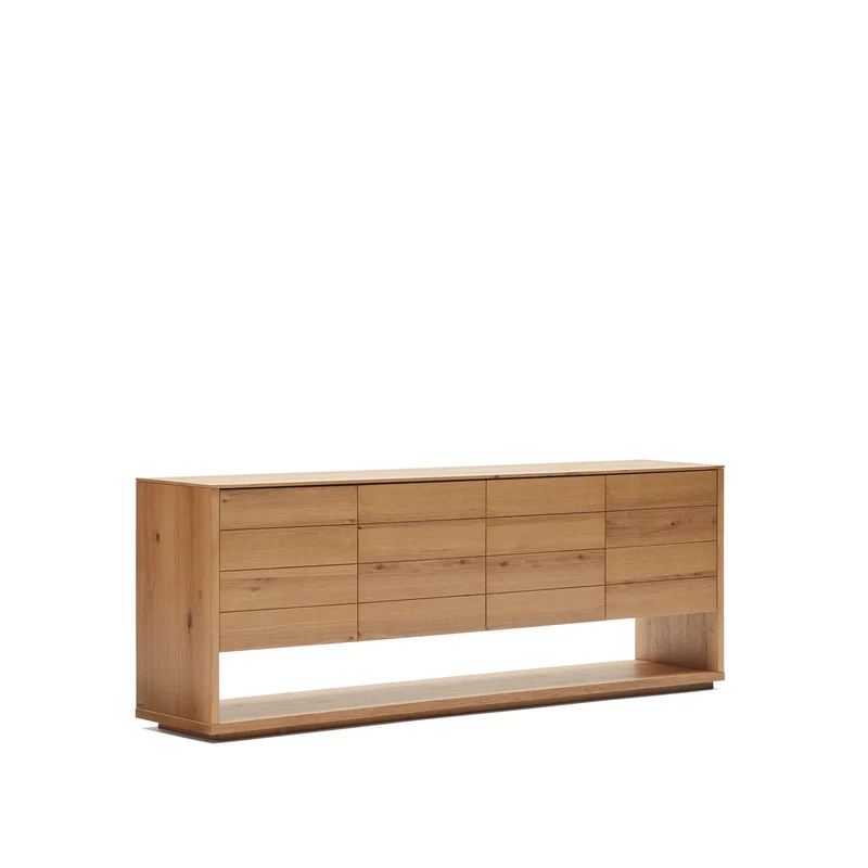 Alguema sideboard with 4 doors in oak veneer with natural finish, 200 x 74 cm