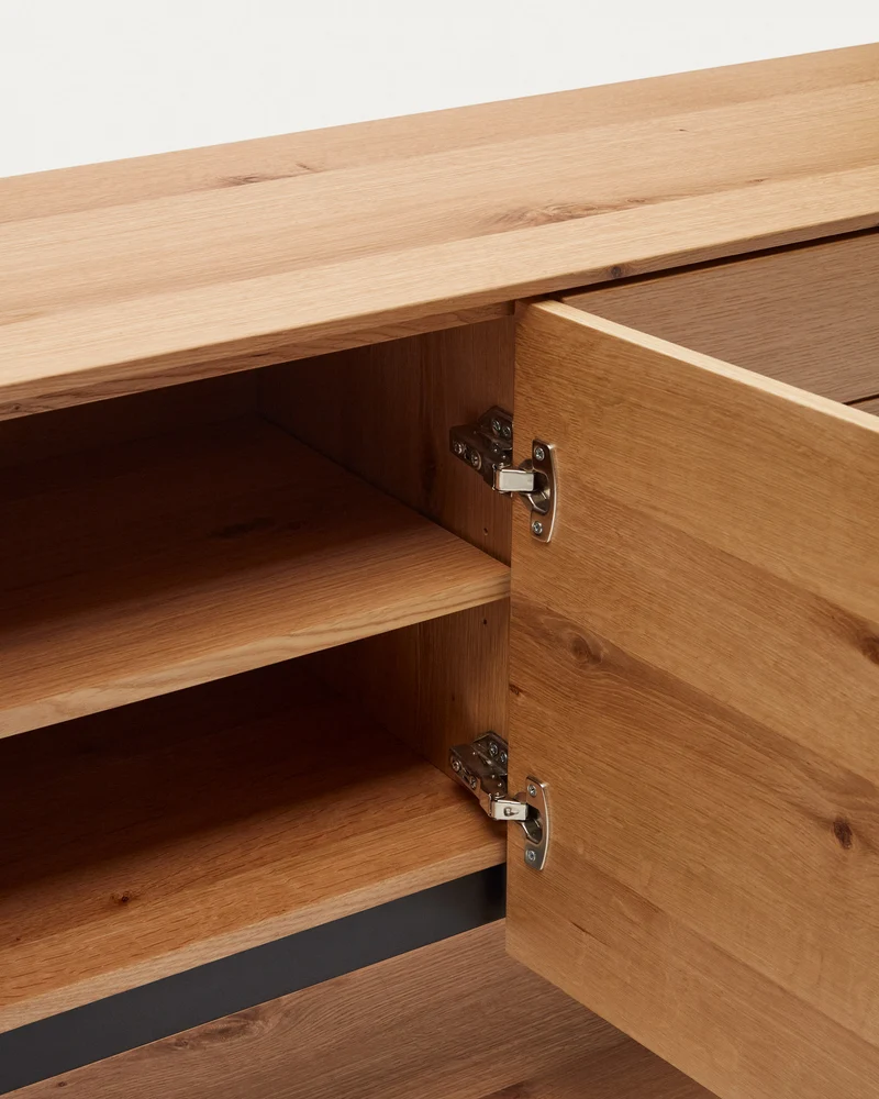 Alguema sideboard with 4 doors in oak veneer with natural finish, 200 x 74 cm