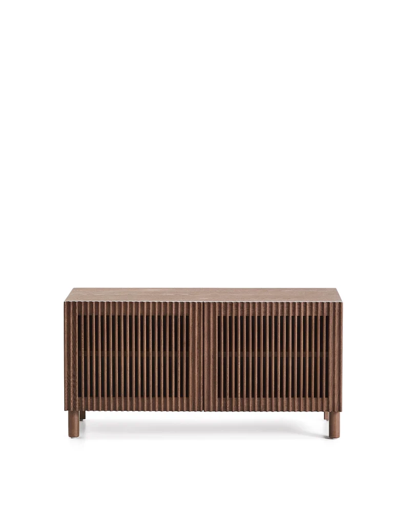 Beyla shoe cabinet with 2 doors in ash veneer and solid ash wood with walnut-tone finish 98.5 cm FSC 100%