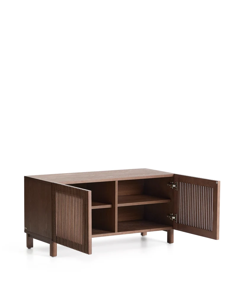 Beyla shoe cabinet with 2 doors in ash veneer and solid ash wood with walnut-tone finish 98.5 cm FSC 100%