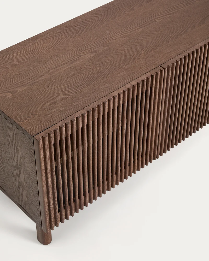 Beyla shoe cabinet with 2 doors in ash veneer and solid ash wood with walnut-tone finish 98.5 cm FSC 100%