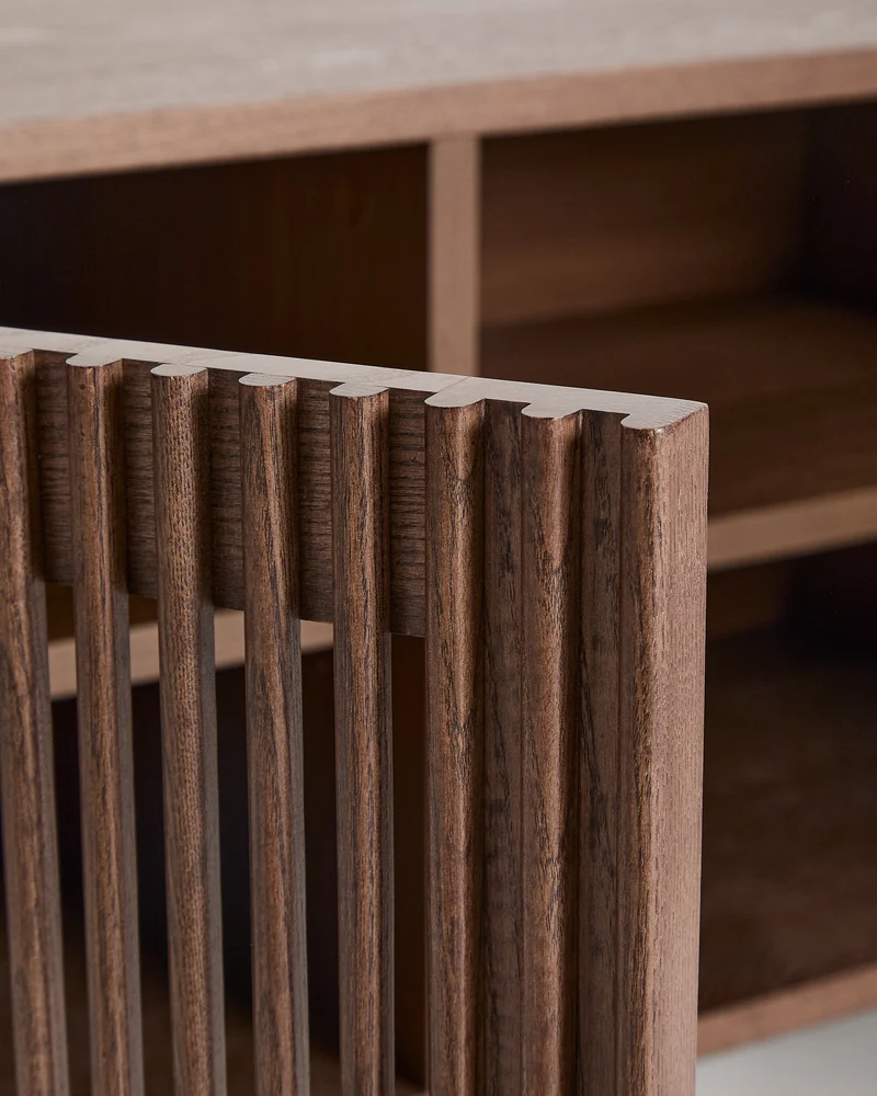 Beyla shoe cabinet with 2 doors in ash veneer and solid ash wood with walnut-tone finish 98.5 cm FSC 100%
