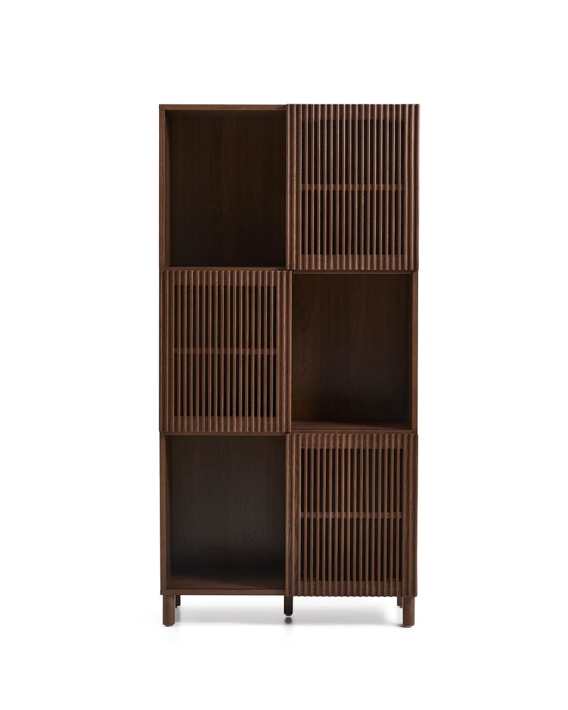 Beyla shelf unit in ash veneer and solid ash wood with walnut finish 84.5 x 170cm FSC 100%