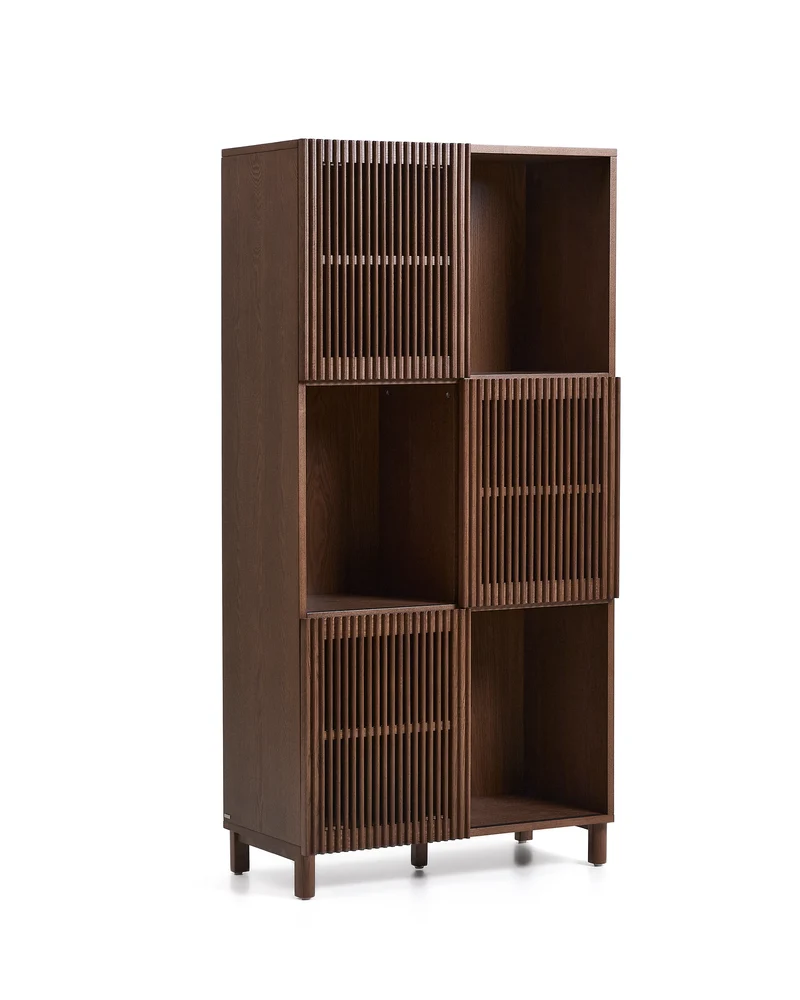 Beyla shelf unit in ash veneer and solid ash wood with walnut finish 84.5 x 170cm FSC 100%