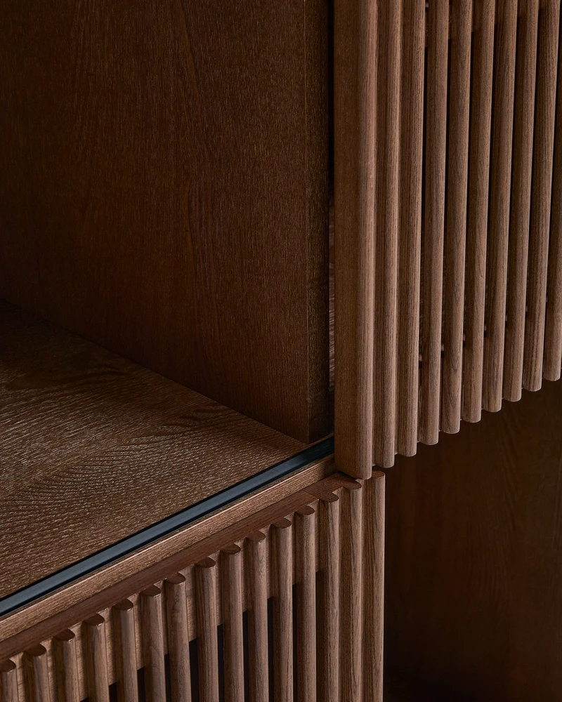 Beyla shelf unit in ash veneer and solid ash wood with walnut finish 84.5 x 170cm FSC 100%