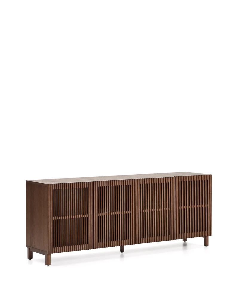 Beyla sideboard with 4 doors in ash veneer and solid ash wood with walnut-tone finish 180 x 71.5 cm FSC 100%