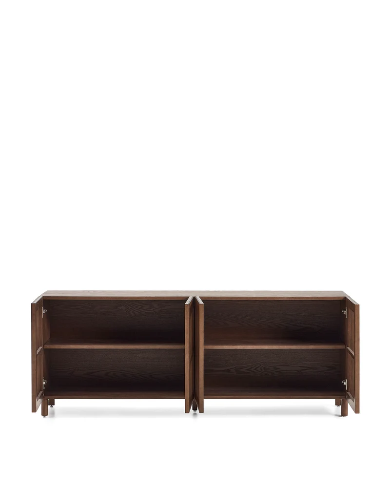 Beyla sideboard with 4 doors in ash veneer and solid ash wood with walnut-tone finish 180 x 71.5 cm FSC 100%