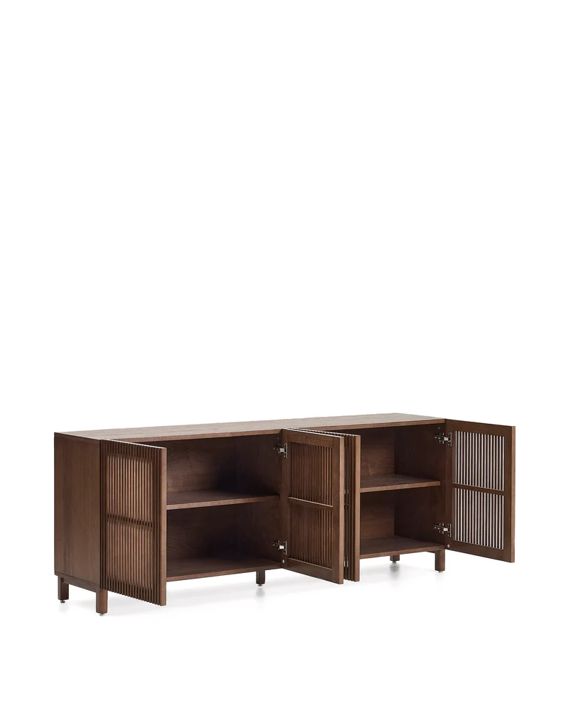 Beyla sideboard with 4 doors in ash veneer and solid ash wood with walnut-tone finish 180 x 71.5 cm FSC 100%