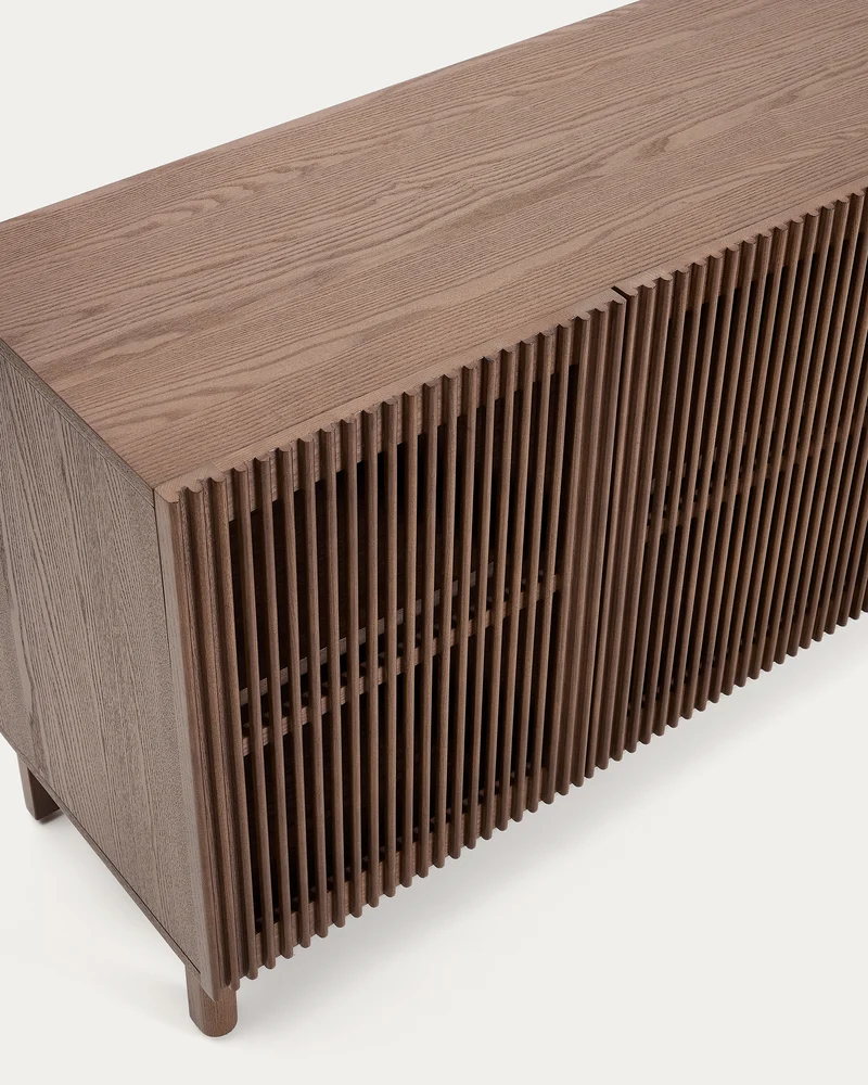 Beyla sideboard with 4 doors in ash veneer and solid ash wood with walnut-tone finish 180 x 71.5 cm FSC 100%