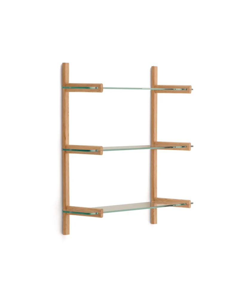 Sitra modular shelf, 3 glass shelves and FSC Mix Credit solid oak wood, 90 cm