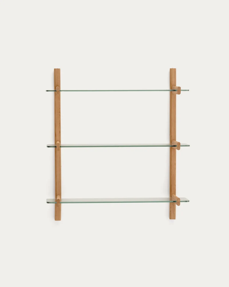 Sitra modular shelf, 3 glass shelves and FSC Mix Credit solid oak wood, 90 cm