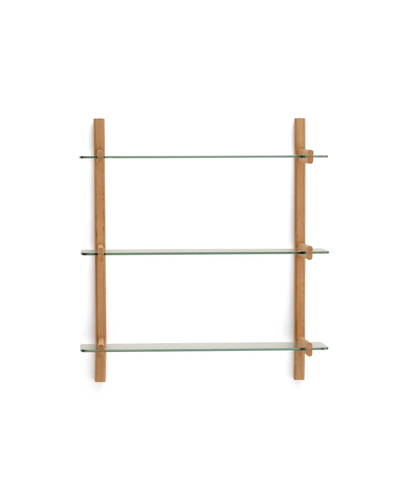 Sitra modular shelf, 3 glass shelves and FSC Mix Credit solid oak wood, 90 cm