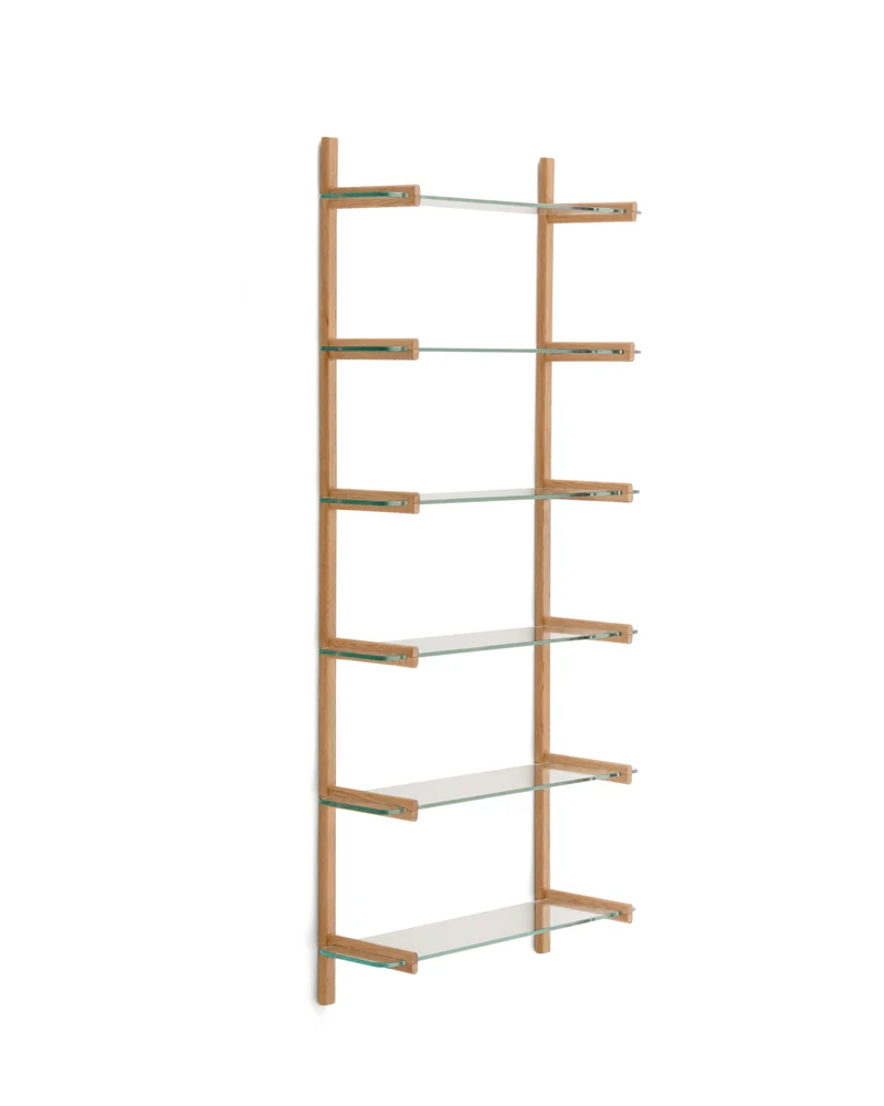 Sitra modular shelf, 6 glass shelves and FSC Mix Credit solid oak wood, 90 cm