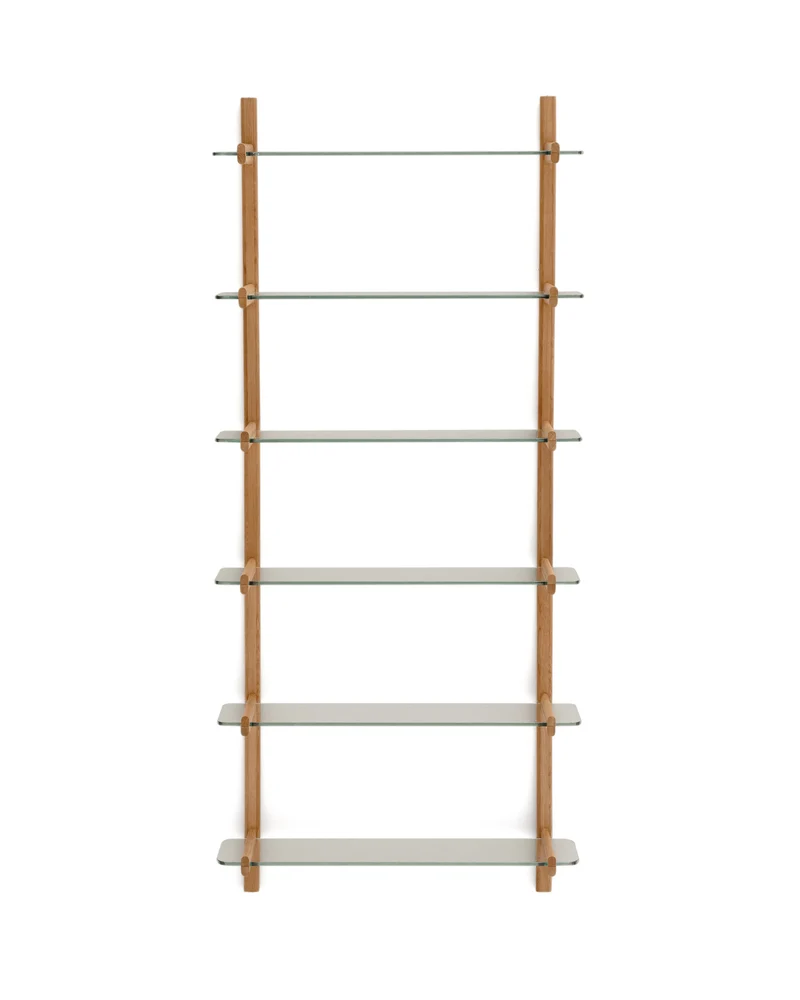 Sitra modular shelf, 6 glass shelves and FSC Mix Credit solid oak wood, 90 cm
