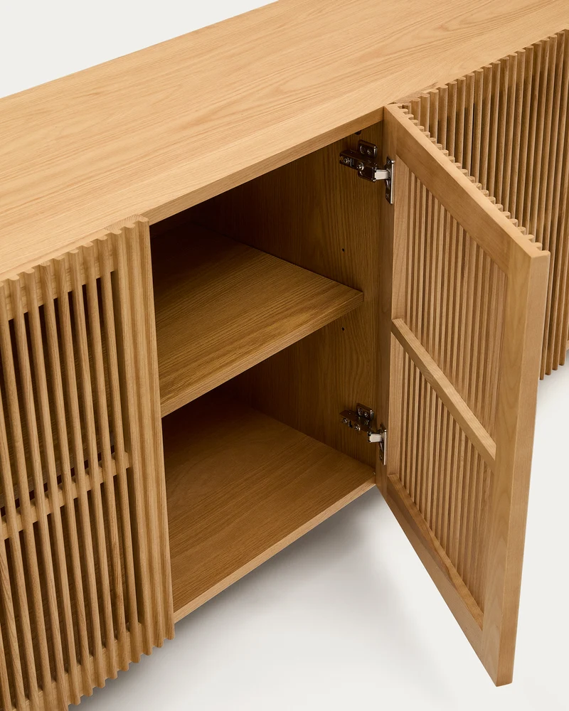 Beyla 4-door sideboard in solid ash wood and ash veneer 180 x 71.5 cm FSC 100%
