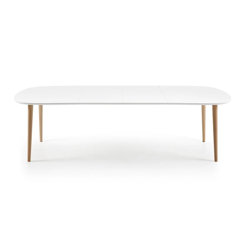 Oqui extendable oval table with an oak veneer and solid wood legs, Ø 160 (260) x 100 cm
